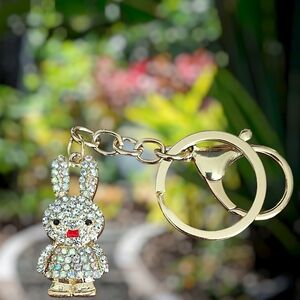 Precious Baby Bunny Bag Charm / Keychain with Iridescent Crystal Accents